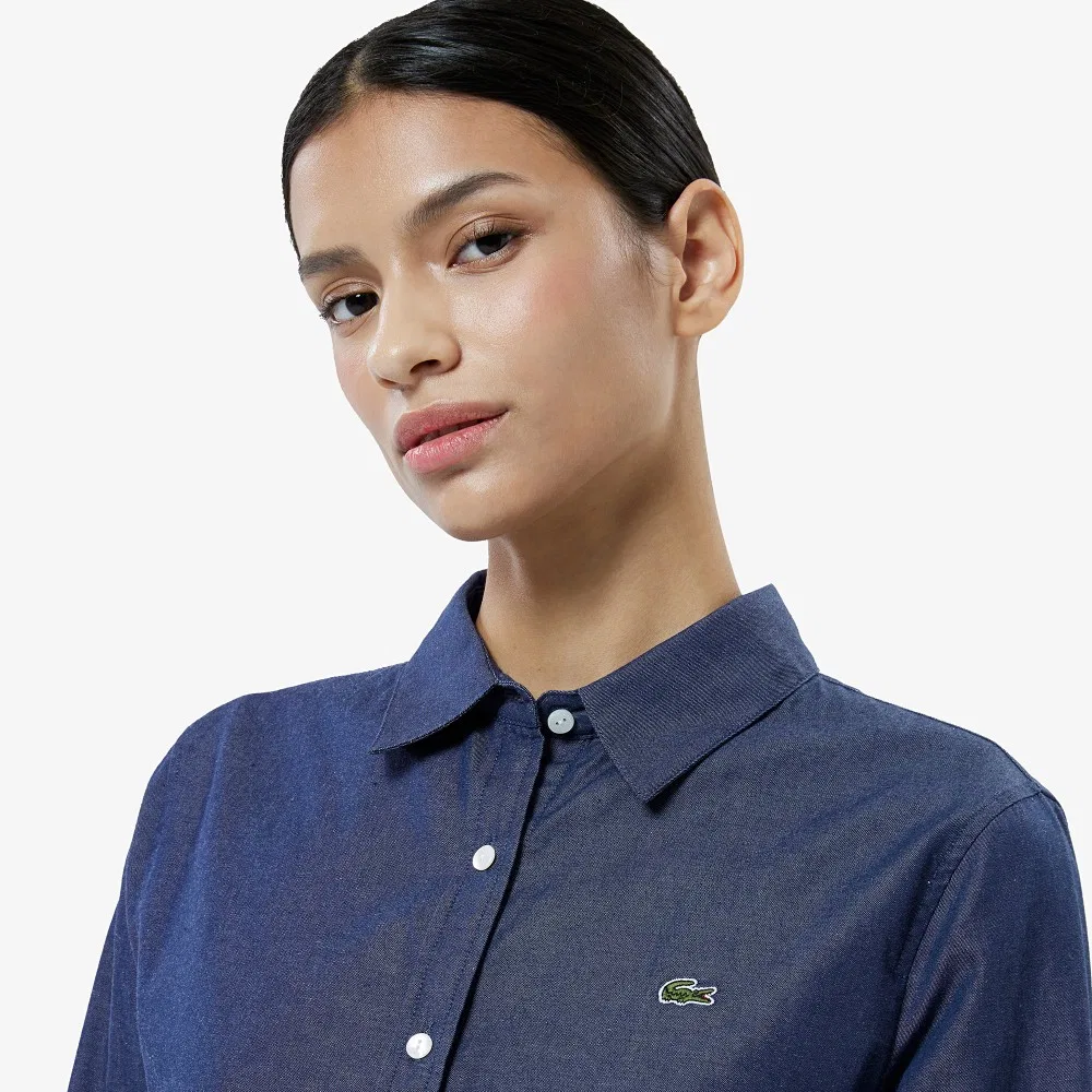 Рубашка джинсовая Lacoste прямого кроя, 100% хлопок, средне-синяя — фото 2