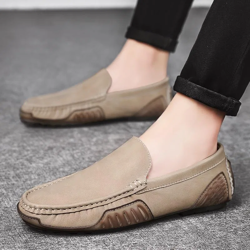 Лоферы кожаные Mens Loafers Shoe Round Toe Faux Leather Driving Style Loafer Anti-Slip Flat Heel Flexible Casual Slip-on, Хаки PUGHGAETZF — фото 2
