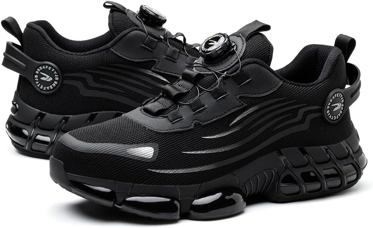 

Рабочие кроссовки со стальным носком для мужчин и женщин, легкие, дышащие, защитные, для работы поваром, нескользящие, устойчивые к проколам, удобные, для промышленной и строительной работы Generic, черный