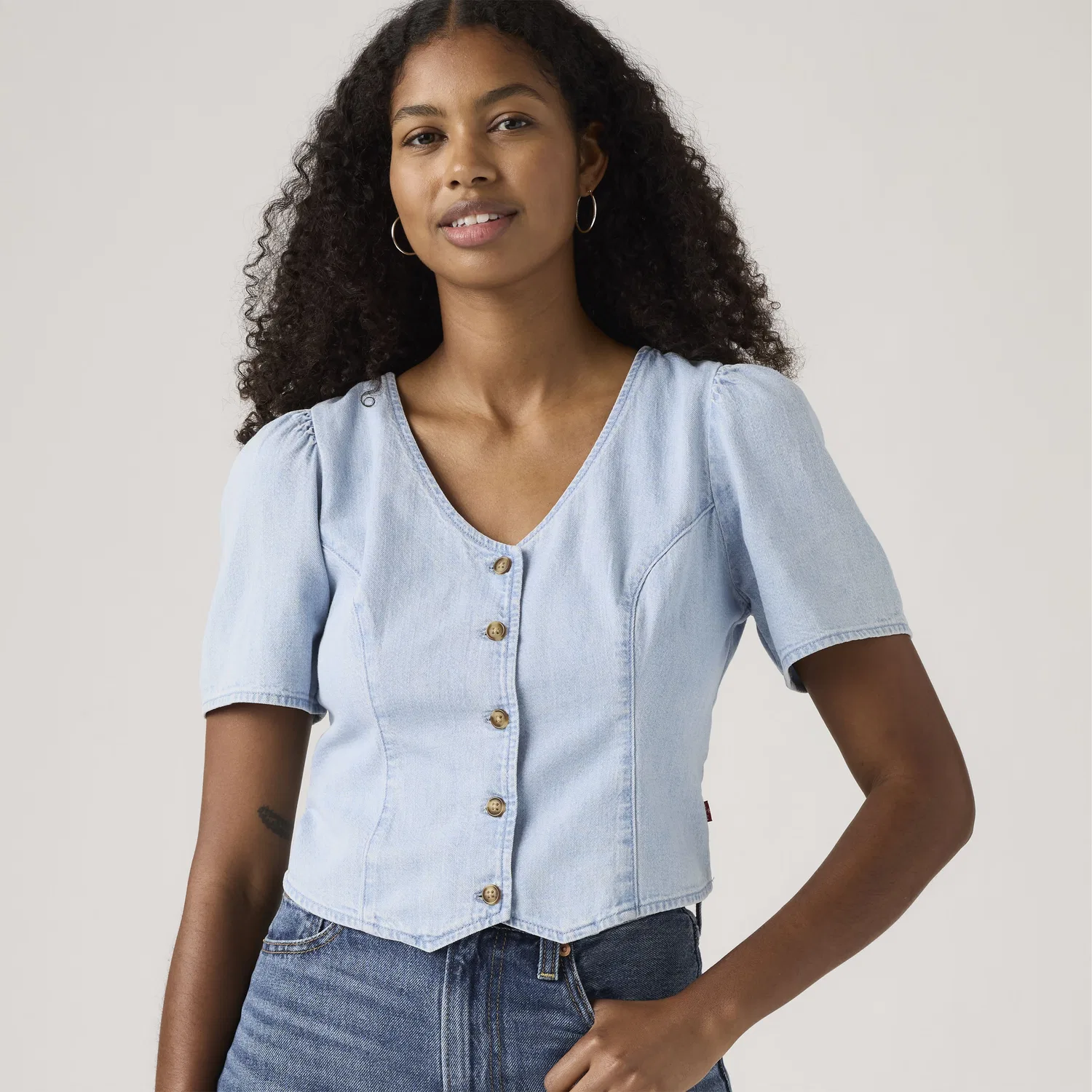 Джинсовая блузка Moxie с коротким рукавом Levi's, Medium Wash