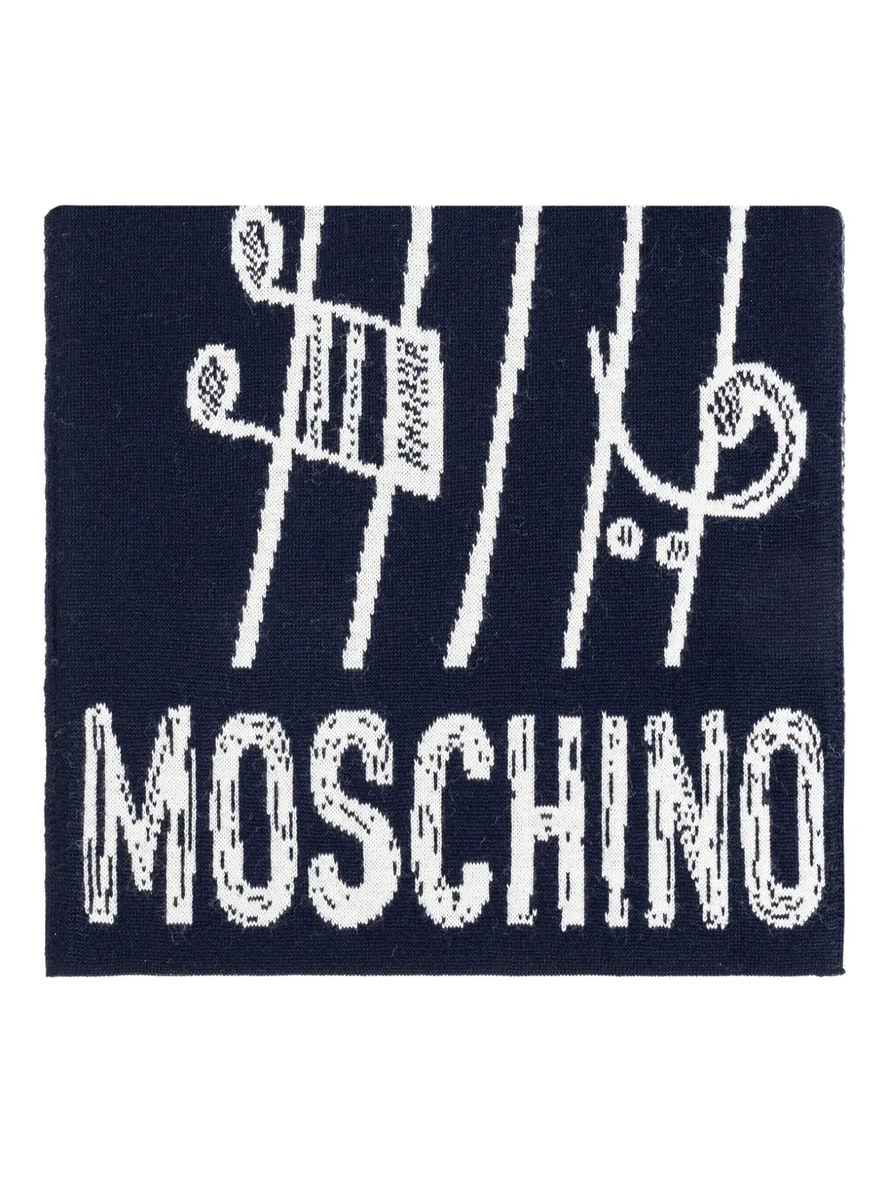 

Шарф с плюшевым мишкой и интарсией Moschino, синий