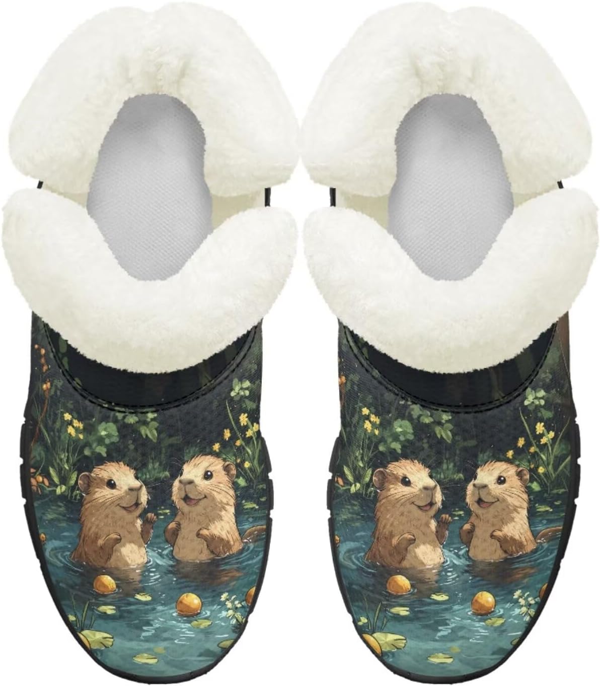 

Ботинки на осень-зиму для девочек, большие и маленькие дети, противоскользящие зимние ботинки, с меховой подкладкой, на липучке, повседневные Pointodoor, Capybara Lemon