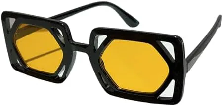 

Винтажные мужские и женские солнцезащитные очки в форме полой квадратной линзы, многоугольные солнцезащитные очки с защитой от УФ-излучения UV400 MTZJH, Black-yellow