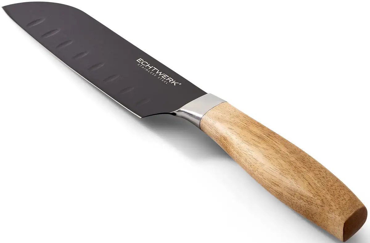 

Нож ECHTWERK Santoku "Классик" (1 шт.), изготовлен из высококачественной стали, рукоять из дерева акации, черный вариант, 15 см Общая длина 28,9 см, Длина лезвия 15 см., черный