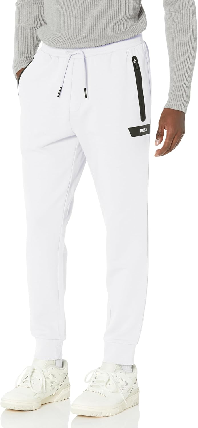 

BOSS Мужские тоновые хлопковые спортивные штаны Regular Fit, Blank White
