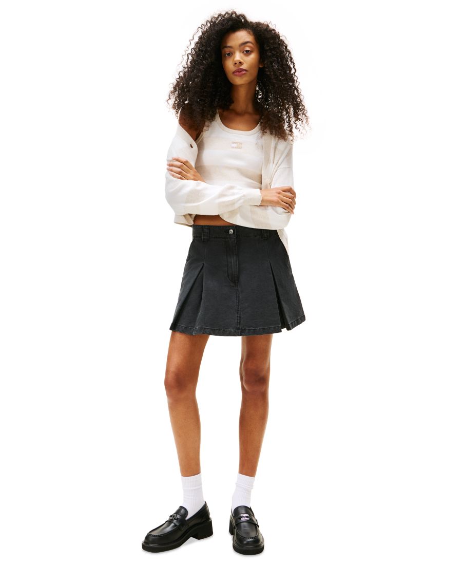 

Женская плиссированная мини-юбка из хлопкового холста Tommy Jeans, Black