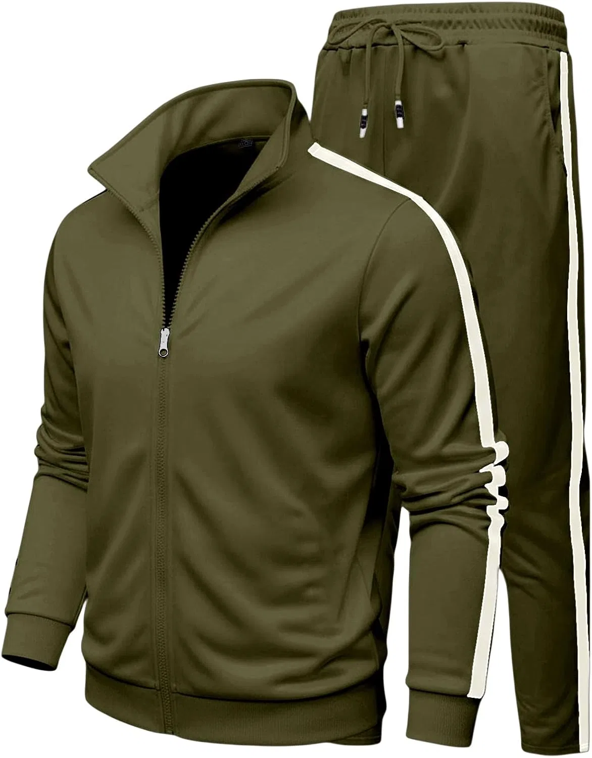 Спортивный костюм 2 предмета, мужской, на молнии, с капюшоном, Army Green