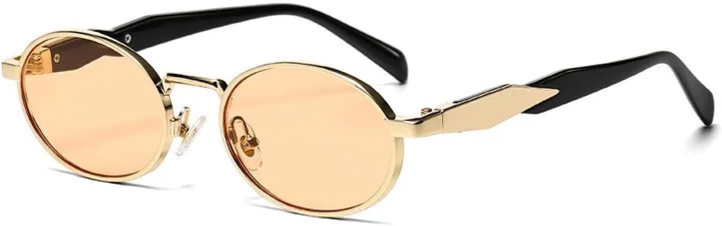 

Солнцезащитные очки в тонкой металлической оправе овальной формы для женщин и мужчин, роскошные, винтажные, в стиле стимпанк, популярные, ретро, ​​с защитой от УФ-излучения UV400 TYUVIVO, Gold Orange