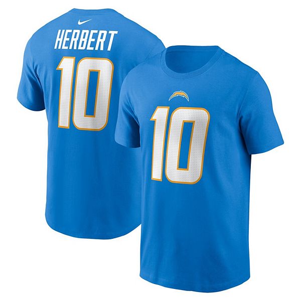 

Футболка с именем и номером джастина херберта powder blue los angeles chargers Nike