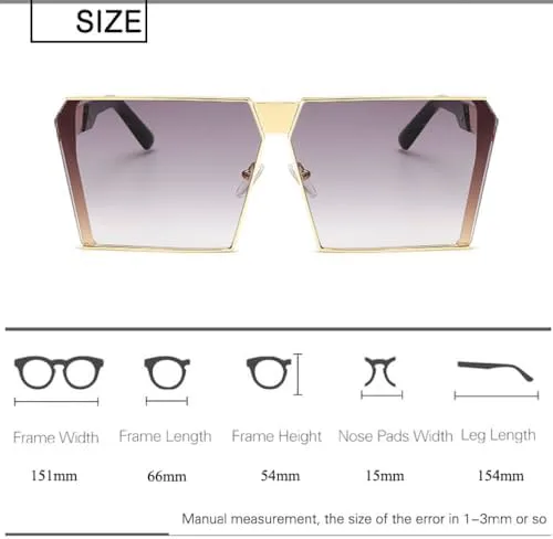 

Квадратные металлические солнцезащитные очки 2026 года для женщин и мужчин, модные очки-маски в крупной оправе, винтажные очки для женщин MTZJH, Gold-black