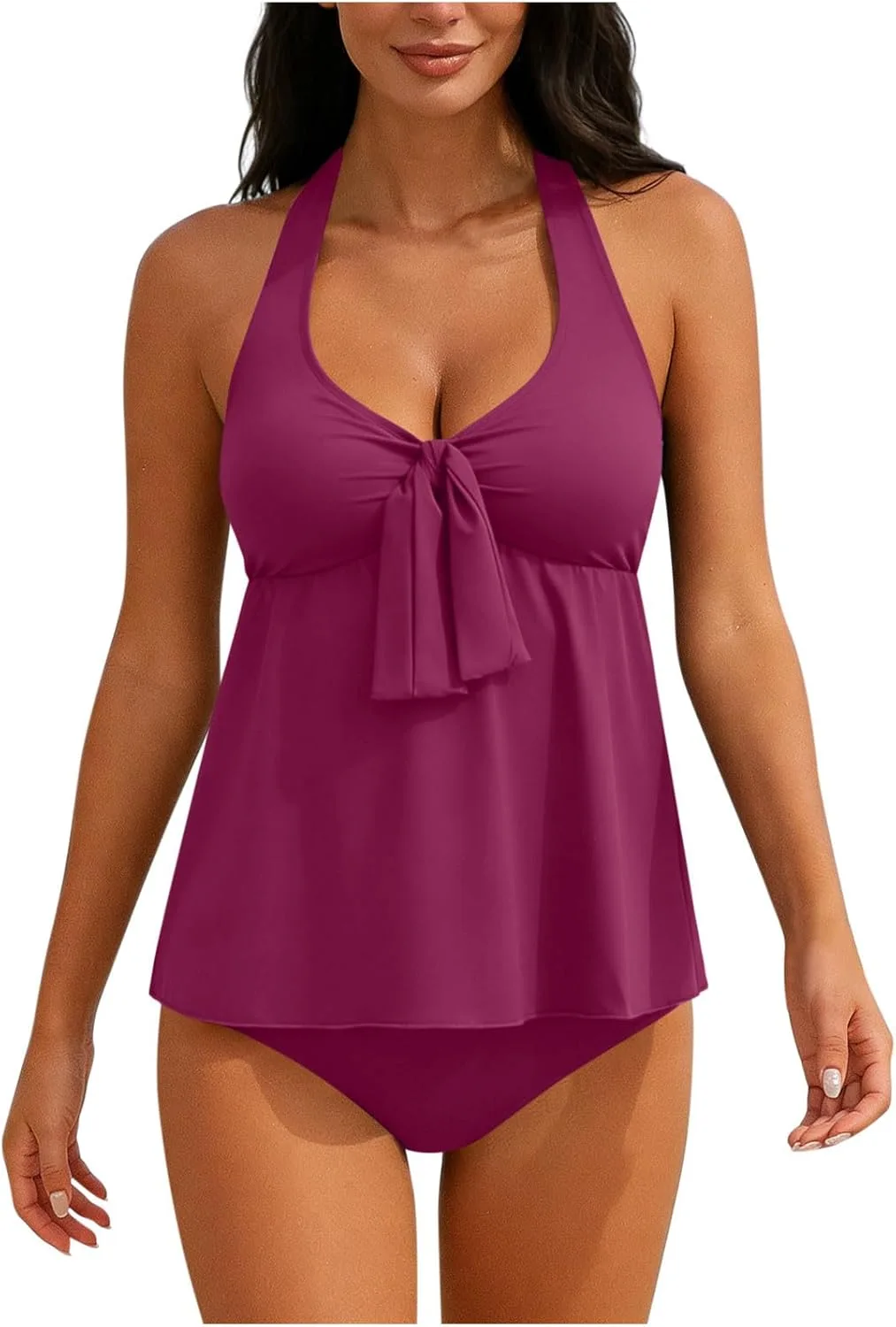 

Купальник Tankini для женщин с узлом спереди и рюшами OTSANT