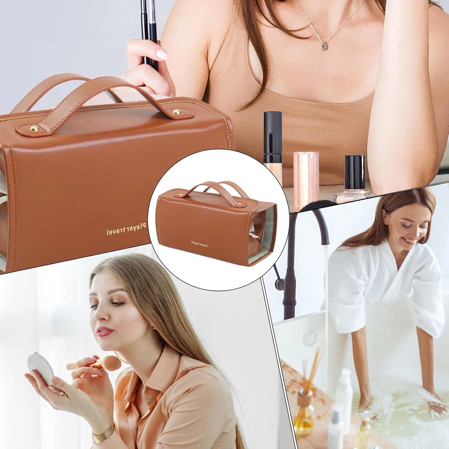 Женская дорожная косметичка 4-в-1 из ПУ-кожи Bexdug, Braun — фото 4