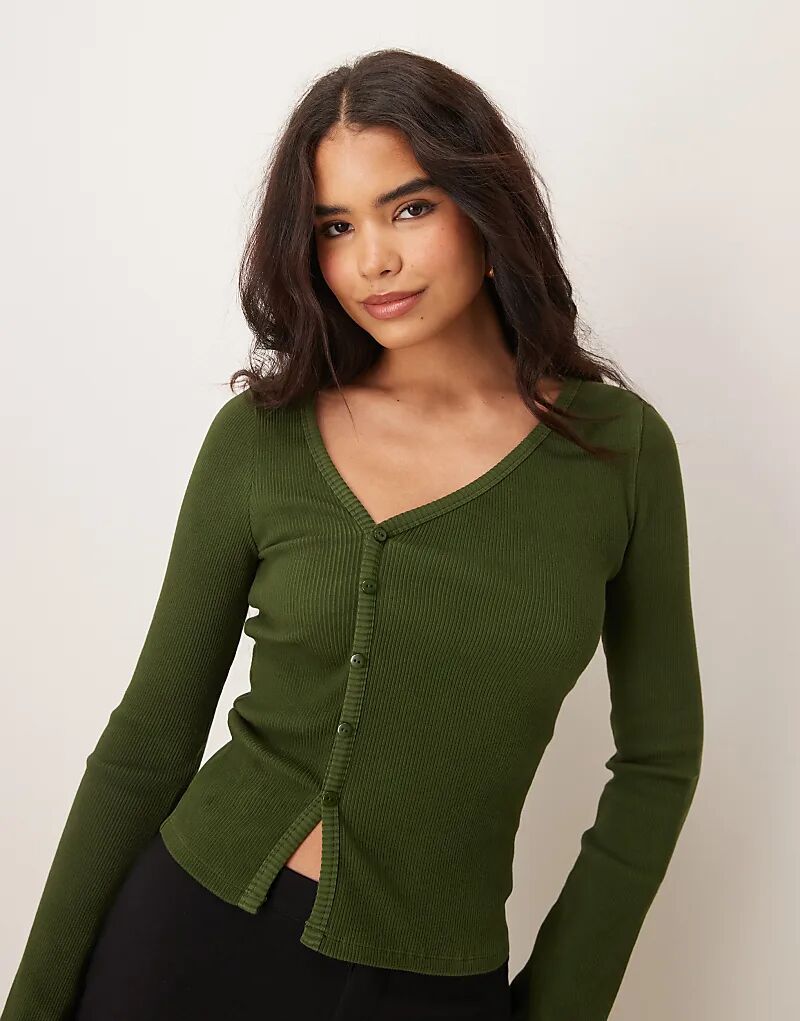 

Супермягкий асимметричный топ в рубчик цвета хаки ASOS DESIGN