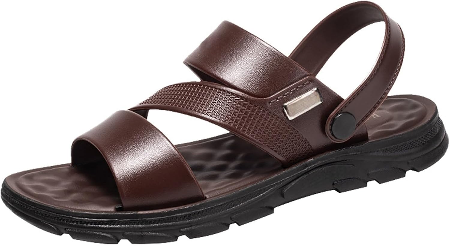 

Мужские кожаные модные сандалии с открытым носком, с ремешком на пятке и регулируемыми ремнями на щиколотке, нескользящие, мягкие и удобные сандалии-шлепанцы для пляжа Generic, коричневый