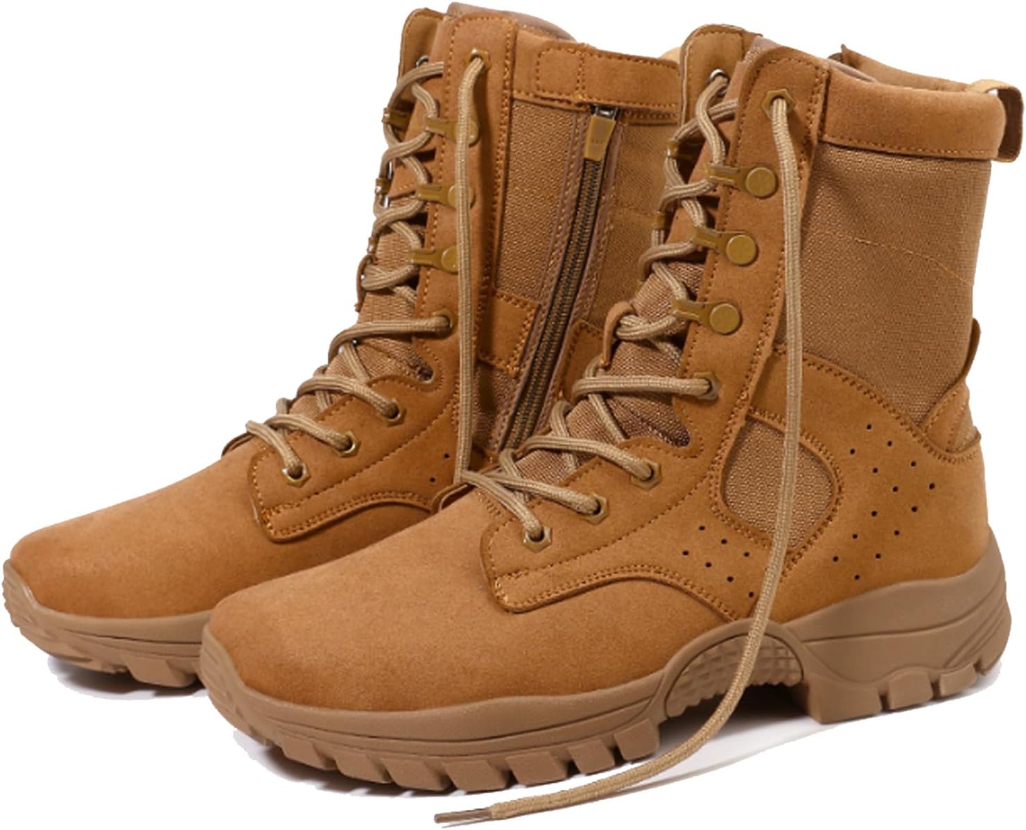 

Мужские военные тактические ботинки NHBEOEN с боковой молнией, удобные, прочные, из замшевой кожи, на шнуровке, с противоскользящей подошвой, для боевых действий, походов и работы, пустынные ботинки, коричневый