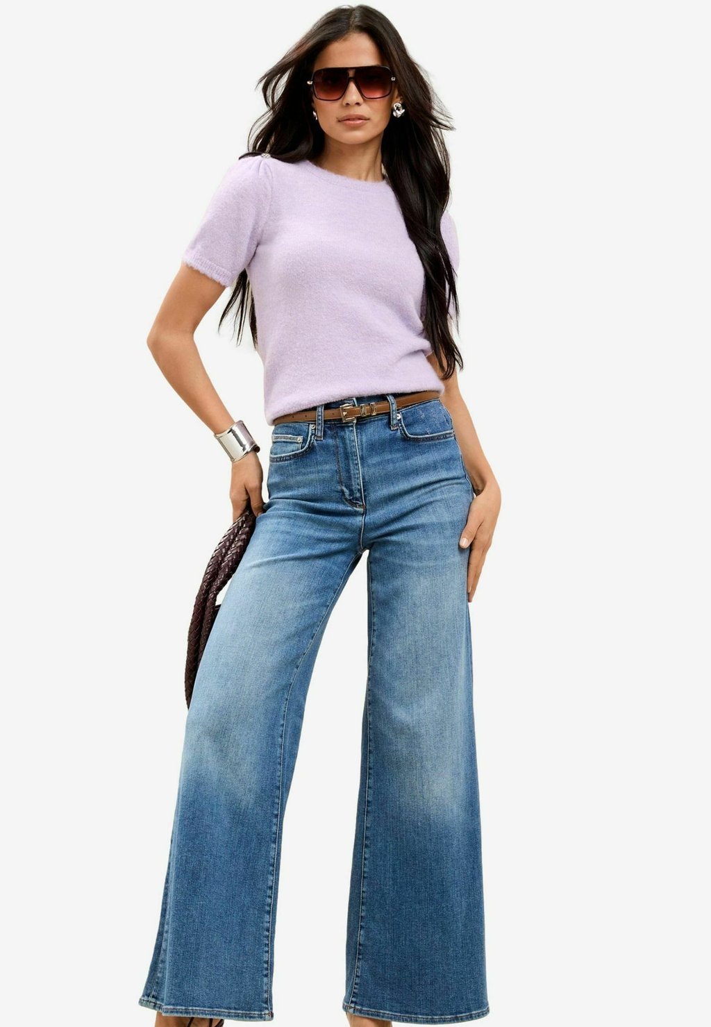 

Футболка с принтом BUTTONED SHOULDER CREW NECK SHORT SLEEVE Lipsy, фиолетовый