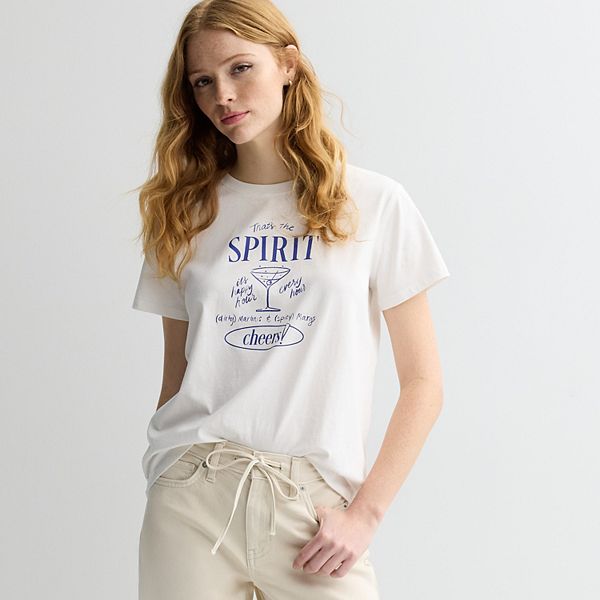 

Женская хлопковая футболка с принтом Sonoma Goods For Life, White Martini Graphic, Белый, Женская хлопковая футболка с принтом Sonoma Goods For Life, White Martini Graphic