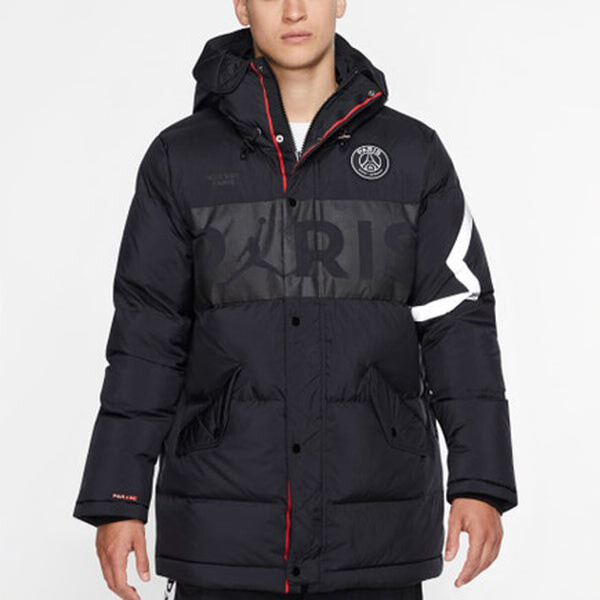Пуховик Air Jordan PSG Mens Down Parka Soccer/Football Sports hooded down Jacket Black, черный — фото 4