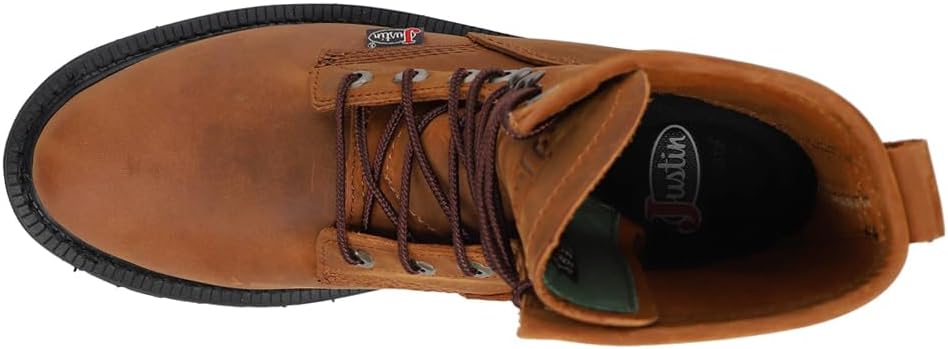 Мужские ботинки Justin Boot Company (DISC) (WSL) Livestock коричневого цвета, 20 см, с круглым мягким носком, на шнуровке — фото 4