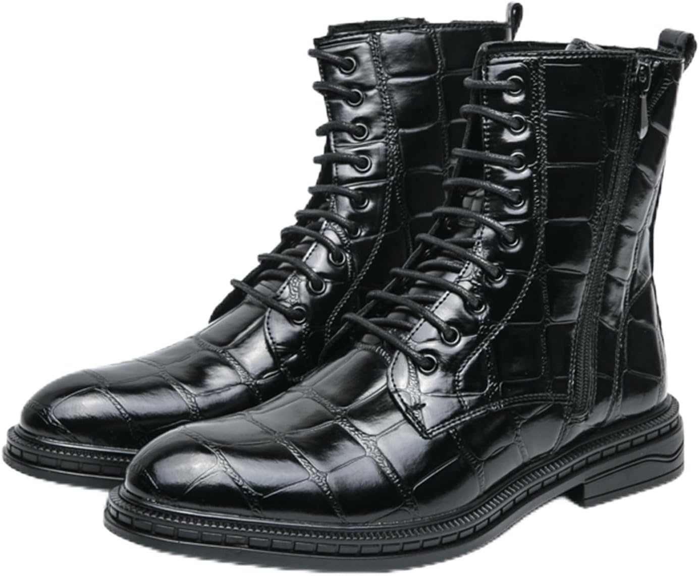 

Мужские кожаные ботинки с принтом, на шнуровке, высокие, с низким каблуком-блоком, челси с боковой молнией, повседневные, удобные, ретро, противоскользящие байкерские ботильоны для осени и зимы Botrent, черный