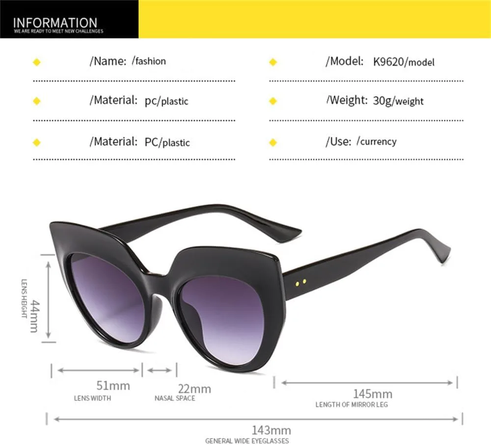 

Солнцезащитные очки «кошачий глаз» для женщин, градиентные солнцезащитные очки «кошачий глаз», большие очки с защитой от УФ-излучения UV400 VFDHN, Purple