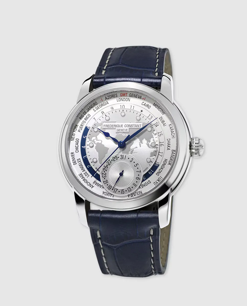 

Автоматические кожаные мужские часы Frederique Constant World Timer, синий