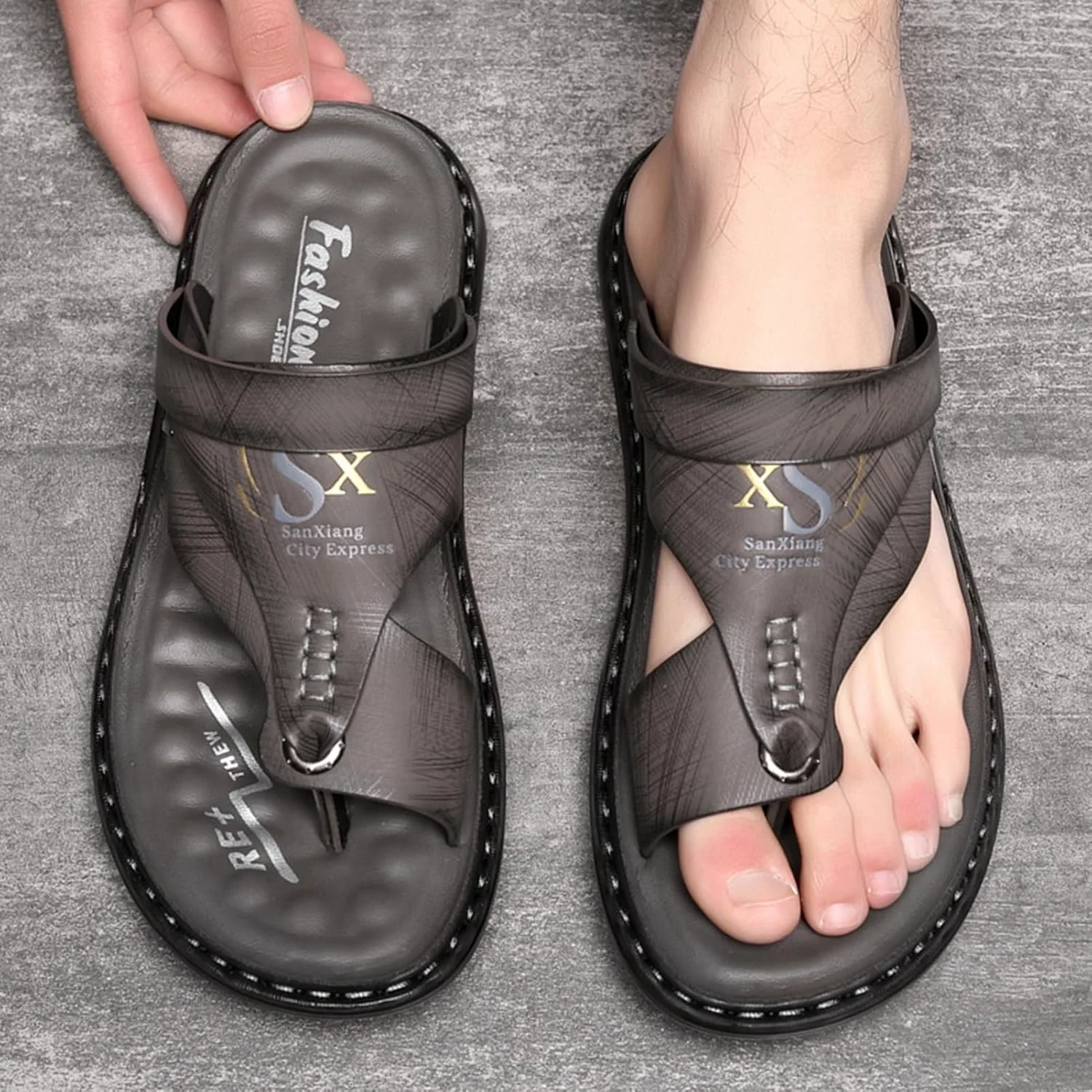 Summer Men Outdoor Orthopedic Bunion Corrector Сандалии,Stylish Hallux Valgu Slippers for Arch Support,Open Toe Plantar Fasciitis Flip Flops WCXTY, серый — фото 2