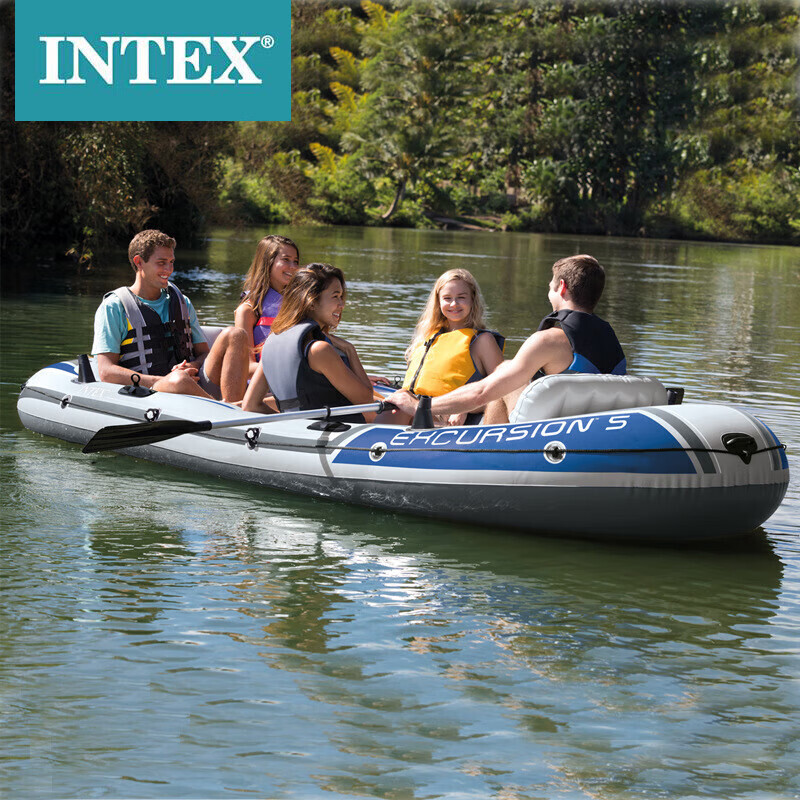 

Надувная лодка на 5 человек INTEX 68325, серый/синий