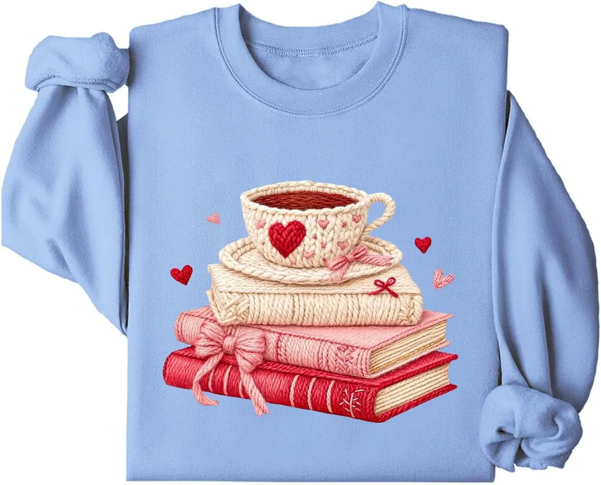 

Свитшот Faux Yarn Books And Coffee, вязаный стиль с сердцем Batclock