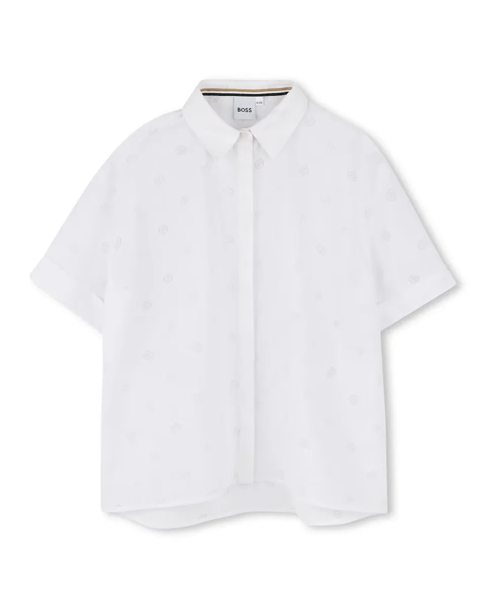 

Белая рубашка с короткими рукавами для девочки BOSS Kidswear, белый