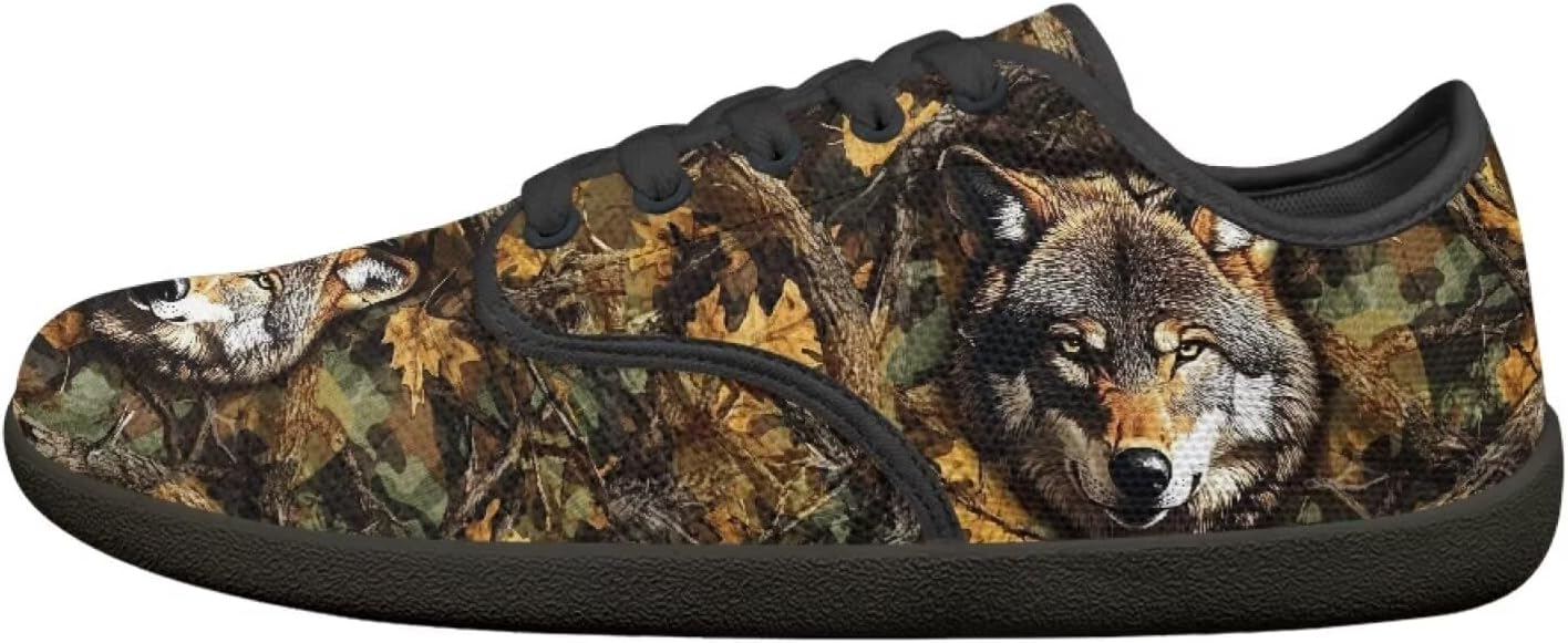

Мужские кроссовки низкие повседневные с шнуровкой, с широким носком, для ходьбы, кроссовки с подошвой нулевого перепада Pointodoor, Camo Hunting Wolf
