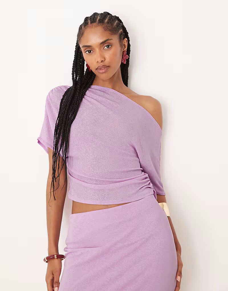 

Сетчатый полупрозрачный топ с открытыми плечами Mix & Match сиреневого цвета Asos Design