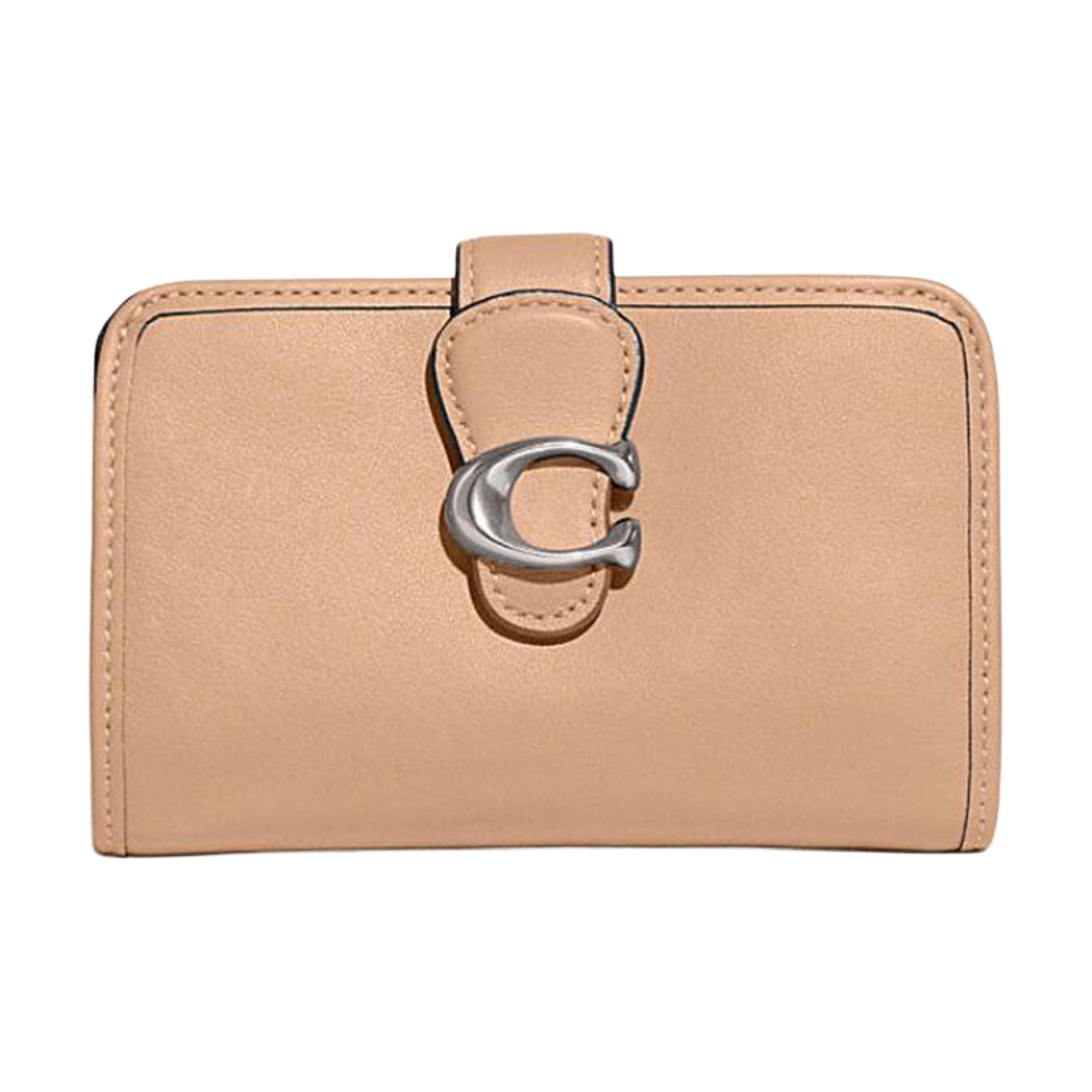 

Гладкий кожаный кардхолдер, кошелёк среднего размера женский верблюжий COACH