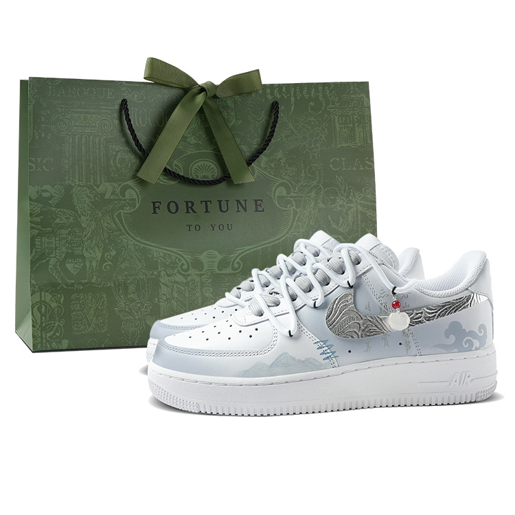 

Nike Низкие износостойкие кроссовки для скейтбординга Air Force 1, мужские, белые, серые