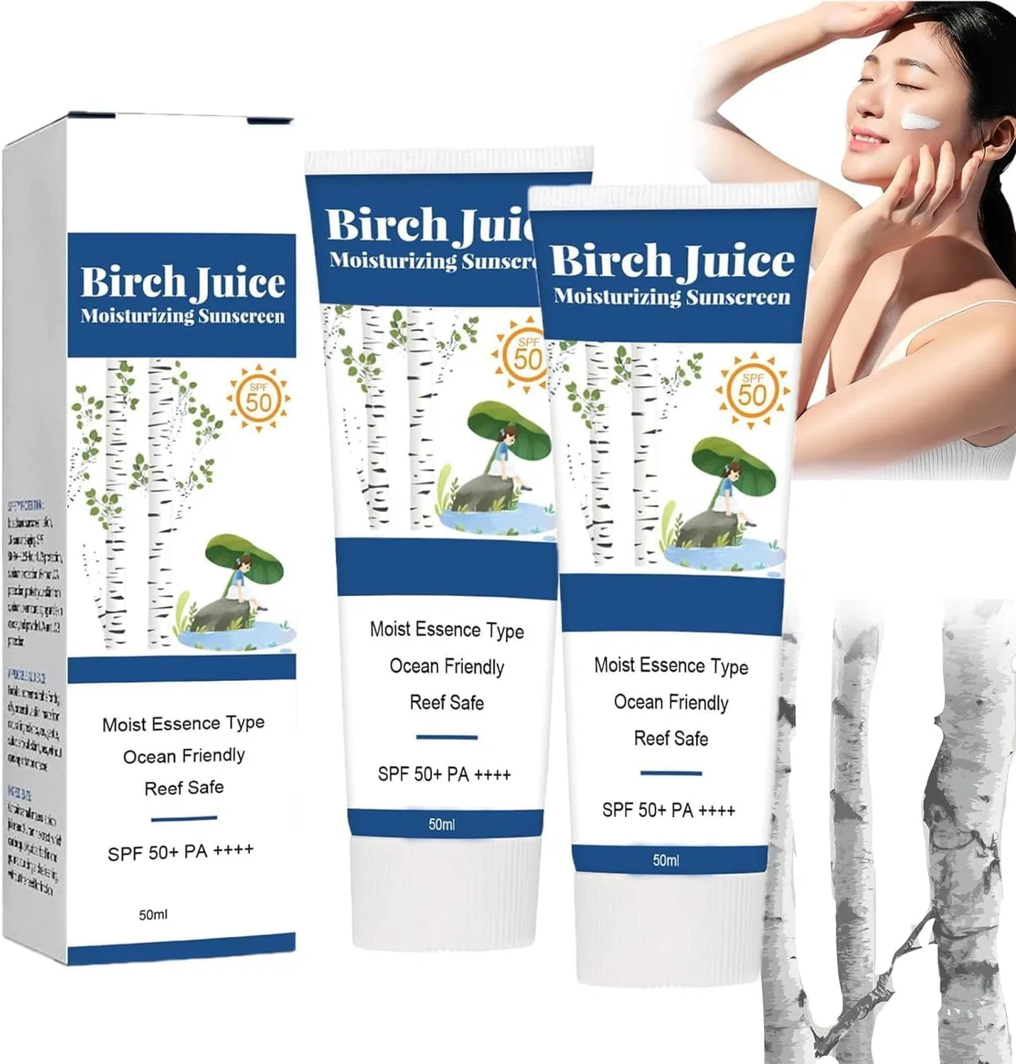 Увлажняющий солнцезащитный крем Birch Juice SPF 50+ PA++++, 2 штуки Aicoyiu, 2 Pieces.
