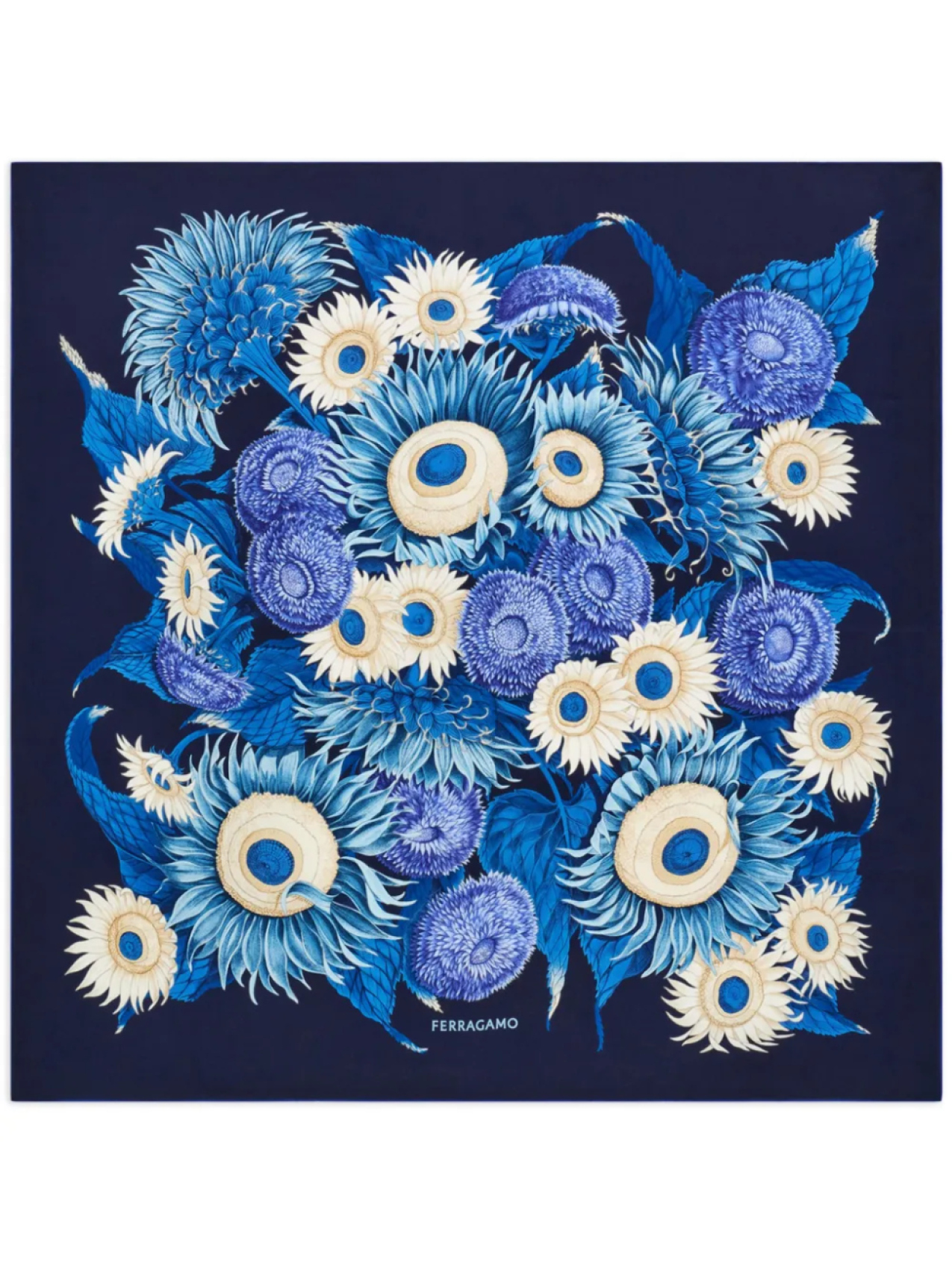 

Шелковый платок с принтом Sunflower Ferragamo, синий