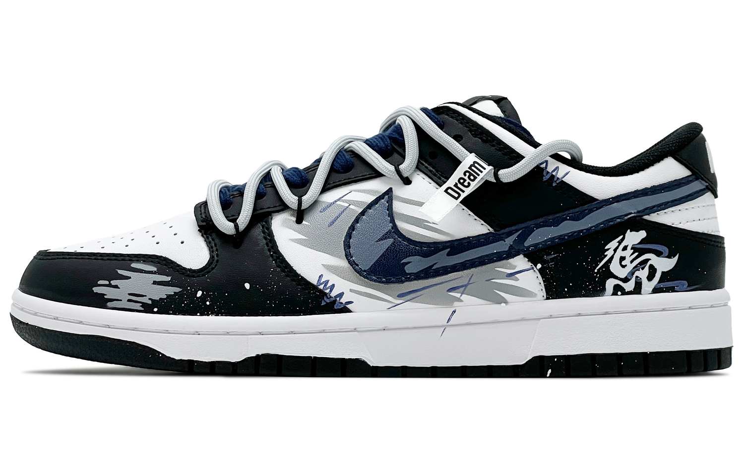 Dunk устойчивые к истиранию низкие скейтерские кроссовки Unisex Black White Blue Nike, черный белый синий