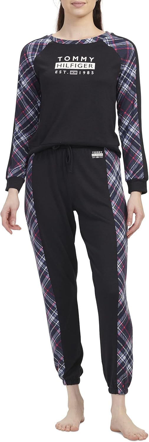 Пижамный комплект Tommy Hilfiger Hacci с длинным рукавом и джоггерами, женский, Tommy Tartan Logo Plaid — фото 3