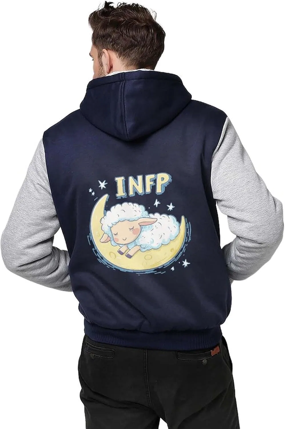 Худи мужское с принтом INFP, флисовое, на молнии, Light Gray-style — фото 2
