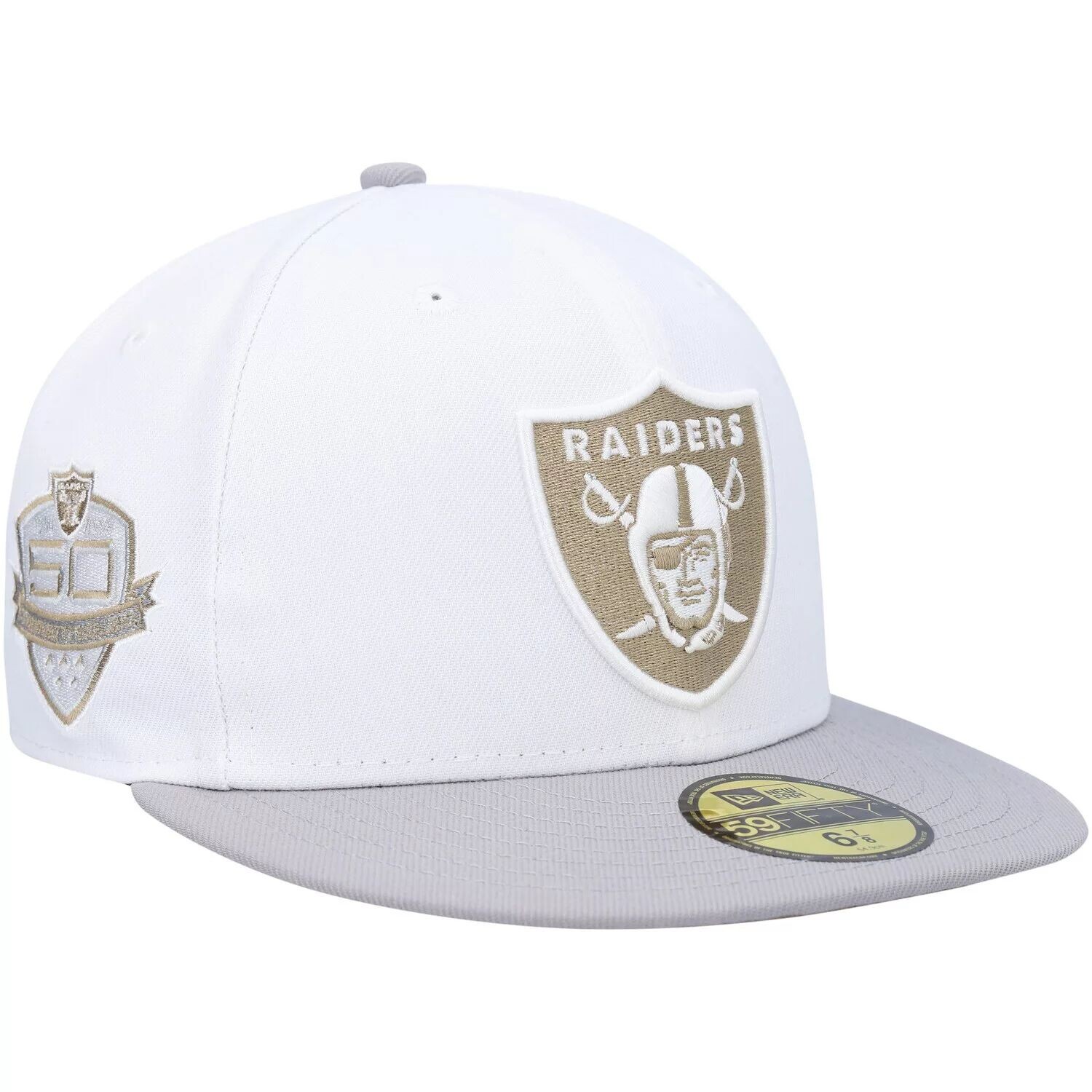 

Мужская кепка New Era белого/серого цвета с 50-летием Las Vegas Raiders Gold Undervisor 59FIFTY