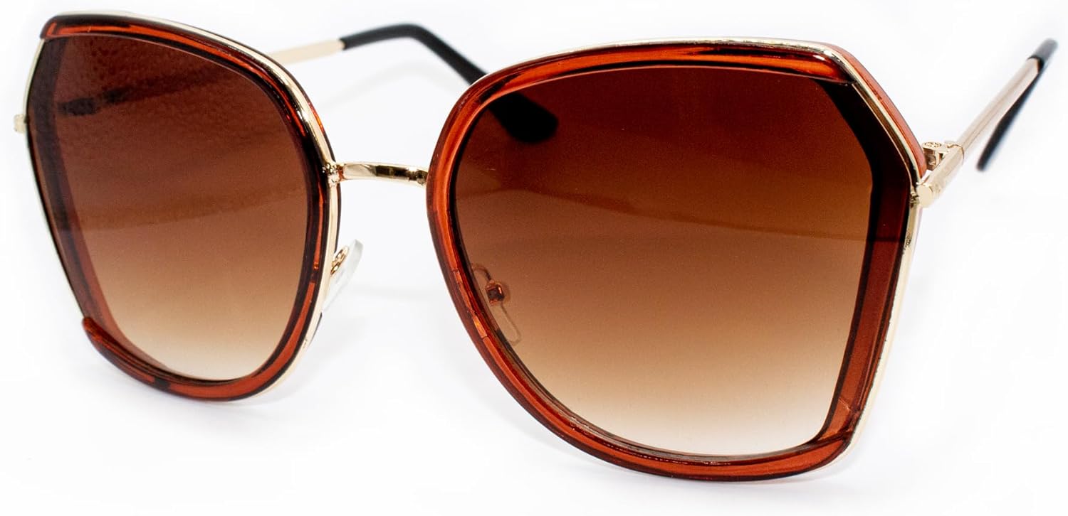 

Женские поляризованные солнцезащитные очки HAND No.389 – крупная металлическая оправа, защита UV400, стильные очки для отдыха, занятий спортом на открытом воздухе и поездок на работу – коричневый оттенок, Brown