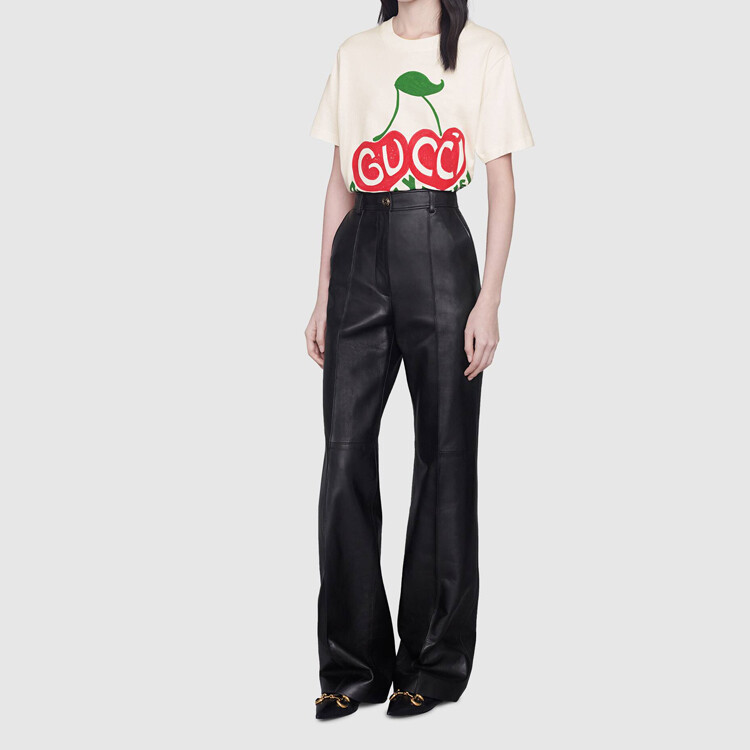 Футболка Gucci женская, белый / красный / зеленый — фото 4