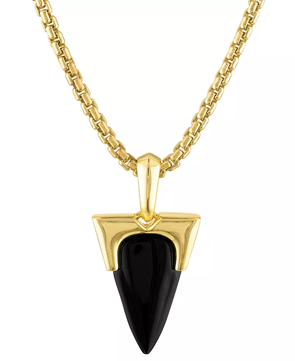 

Мужское ожерелье с подвеской Icon из черного оникса, позолоченное серебро 14 карат, длина 24 дюйма + удлинитель 2 дюйма Bulova, na