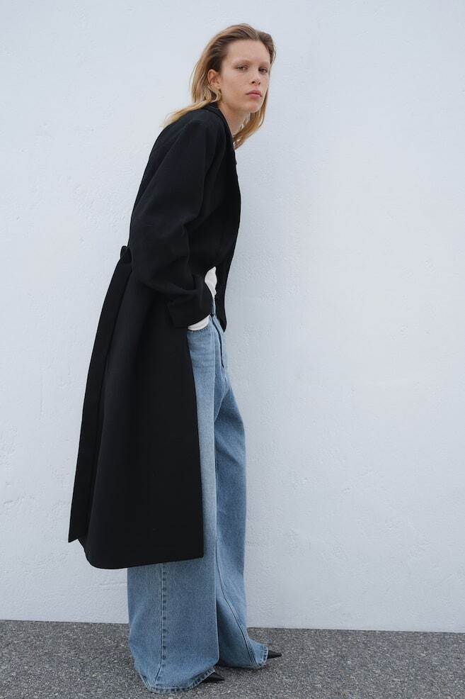 

Пальто из матового твила с завязывающимся поясом H&M, черный