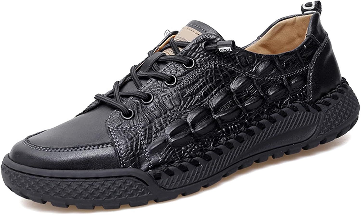 

Мужские кроссовки на шнуровке с плоской подошвой из кожи с принтом, противоскользящие, повседневные, ручной работы, легкие, дышащие, для делового и повседневного ношения, для прогулок, работы, бизнеса и вождения Wyuetra, черный