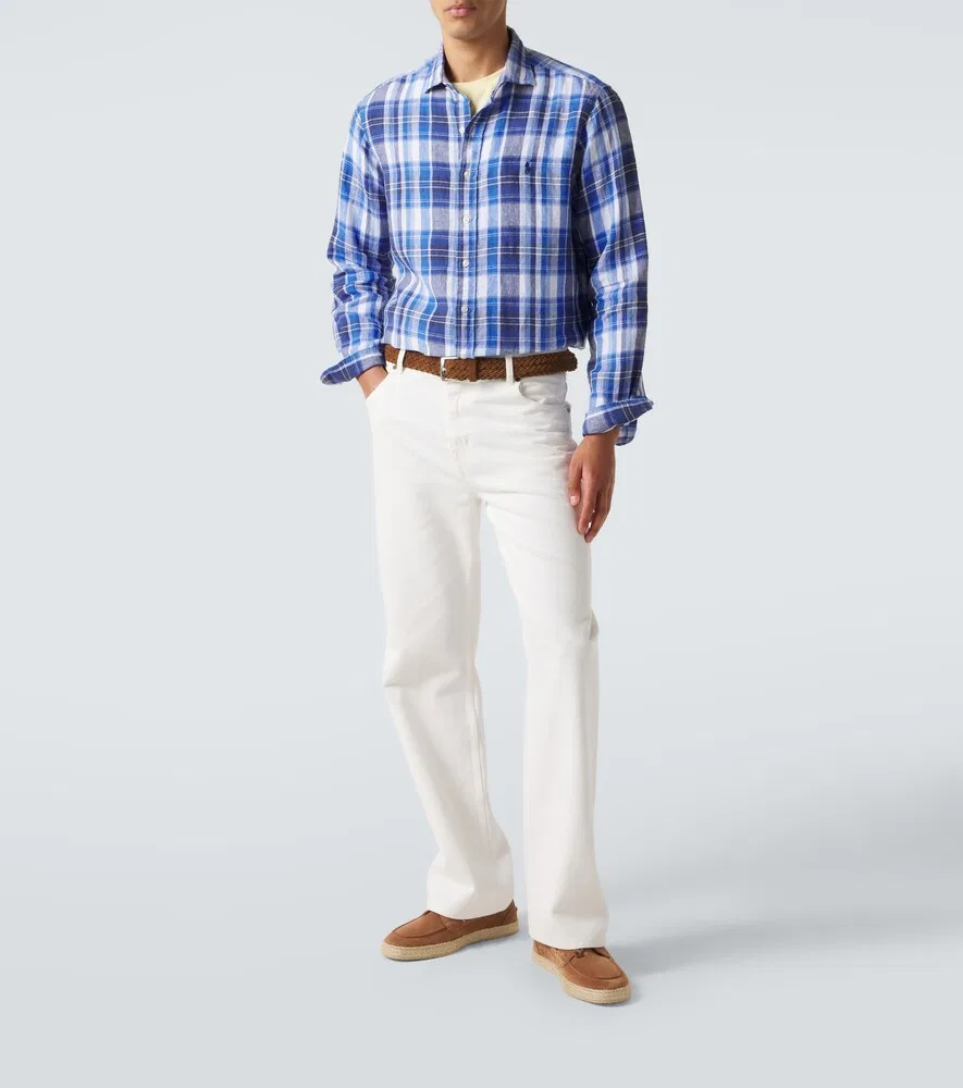 Клетчатая льняная рубашка Polo Ralph Lauren, синий — фото 2