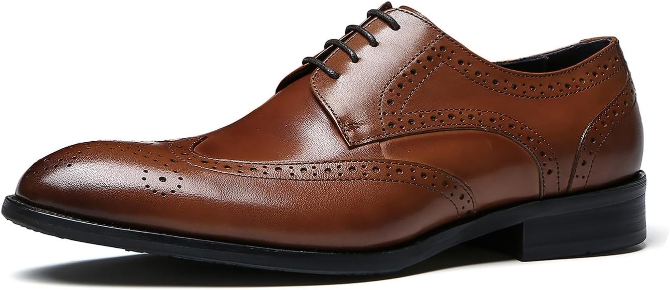 

Мужские оксфорды Santimon с крыльями, кожаные броги, дерби для формальных мероприятий, бизнеса, выпускных, свадеб, модные повседневные туфли для прогулок, коричневый