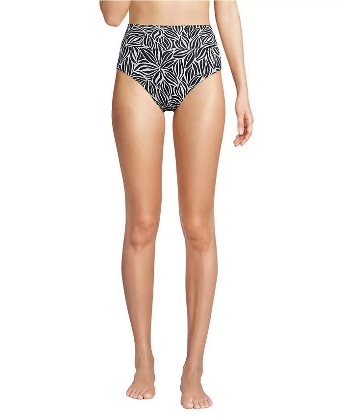 

Женские плавки-бикини с высокой талией, устойчивые к хлору, без защипов Lands' End, черный