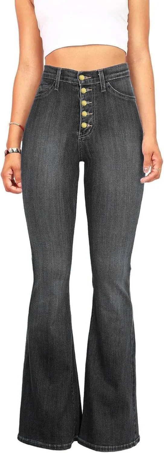 

Женские джинсы с высокой талией и расклешенным низом DGHM-JLMY