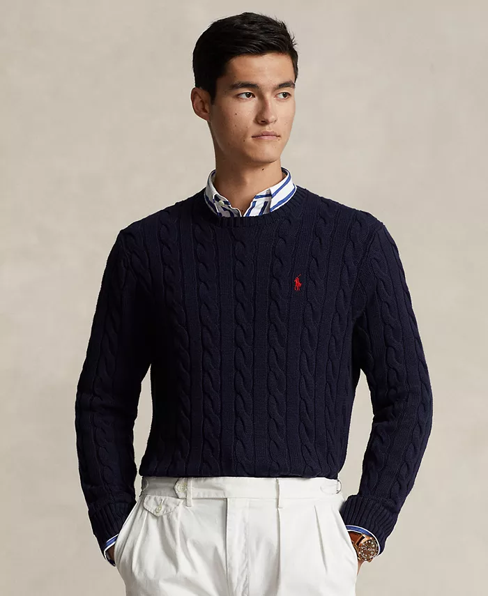 

Мужской хлопковый свитер с косой вязкой Polo Ralph Lauren, синий